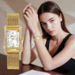 Women's Rectangular Quartz Watch - Roman Numeral Dial & Rhinestone Accents, 10M Waterproof Analog Timepiece for Daily Wear