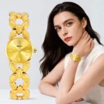 Women's Bracelet Quartz Watch - Gold-Tone Alloy Band & Crystal Accent, Waterproof Analog Timepiece for Daily Wear
