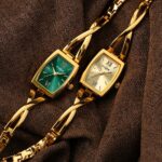 Women's Square Quartz Watch-28mm Dial 9mm Ultra-Thin Alloy Gold-Tone Case Casual Analog Bracelet for Daily Wear