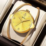 Women's Fashion Minimalist Quartz Watch Diamond-Accent Dial Korean-Inspired Alloy Bracelet 10m Water Resistant Analog Timepiece