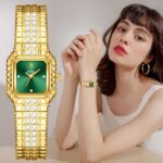 Women's Square Quartz Watch - Diamond-Accent Dial & Chain-Link Alloy Bracelet, Elegant Analog Timepiece for Daily Wear