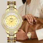 Women's Diamond-Accent Quartz Watch - 30M Waterproof Gold-Tone Case, Elegant Analog Timepiece for Daily Wear
