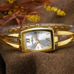 Women's Square Quartz Watch-28mm Dial 9mm Ultra-Thin Alloy Gold-Tone Case Casual Analog Bracelet for Daily Wear - Image 5