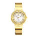 Women's 9mm Ultra-Thin Quartz Watch Gold-Tone Diamond-Accent Alloy Case Fashion Elegant 10m Water Resistant Analog Timepiece - Image 3
