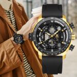 Orimart Hollow Design Men's Automatic Watch Sports Fashion Stainless Steel Silicone Strap 10M Water Resistant European Style