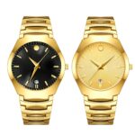 Couple Quartz Watch Set for Him and Her - Black & Gold Alloy Case, Acrylic Strap, Analog Timepiece for Daily Wear - Image 7