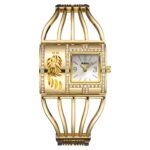 Women's Fashion Rectangular Quartz Watch Alloy Bracelet Cage Strap Diamond-Accent Dial Elegant Waterproof Analog Timepiece - Image 5