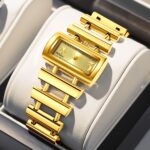 Women's Square Quartz Watch-Minimalist Alloy Case 10M Waterproof Analog 34mm Dial with Mineral Glass for Daily Wear