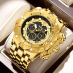 Orimart Luxury Alloy Men's Quartz Watch Chronograph Pointer Dial Multi-Function Three-Eye Business Dress Watch