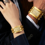 Women's Fashion Couple Quartz Watch Set-9mm Ultra-Thin Diamond-Accent Dial Elegant Double-Chain Alloy Bracelet 10m Water