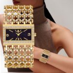Women's Diamond-Accent Gold-Tone Quartz Watch - Crystal Inlay Alloy Bracelet, Elegant Analog Wristwatch for Daily Wear & Gift