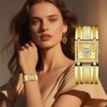 Orimart Gold Square Women's Quartz Watch Luxury Diamond Dial Pointer Diamond-Studded Alloy Strap 3BAR Water Resistant