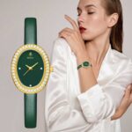 Orimart Women's Fashion Elegant Quartz Watch Pointer Dial Diamond-Studded 10mm Slim Stainless Steel Case Leather Strap - Image 2