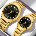 Couple Quartz Watch Set for Him and Her - Black & Gold Alloy Case, Acrylic Strap, Analog Timepiece for Daily Wear - Image 4