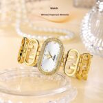 Women's Oval Quartz Watch - Gold-Tone Diamond-Accent Alloy Case, 30M Waterproof Analog Timepiece for Daily Wear & Gift - Image 3