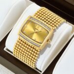 Women's Fashion Diamond-Accent Quartz Watch-Gold-Tone Alloy Bracelet Water Resistant 10m Modern Luxury Daily Wear