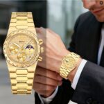 Orimart Men's Light Luxury Business Quartz Watch Stainless Steel Pointer Dial Moon Phase 46mm 30M Water Resistant