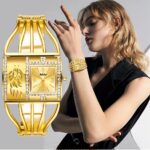Women's Fashion Rectangular Quartz Watch Alloy Bracelet Cage Strap Diamond-Accent Dial Elegant Waterproof Analog Timepiece